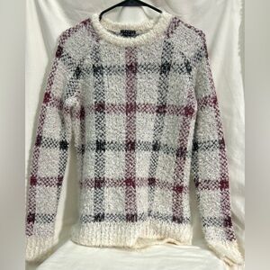 Theory Innis Mohair Red White Plaid Winter Sweater Size P